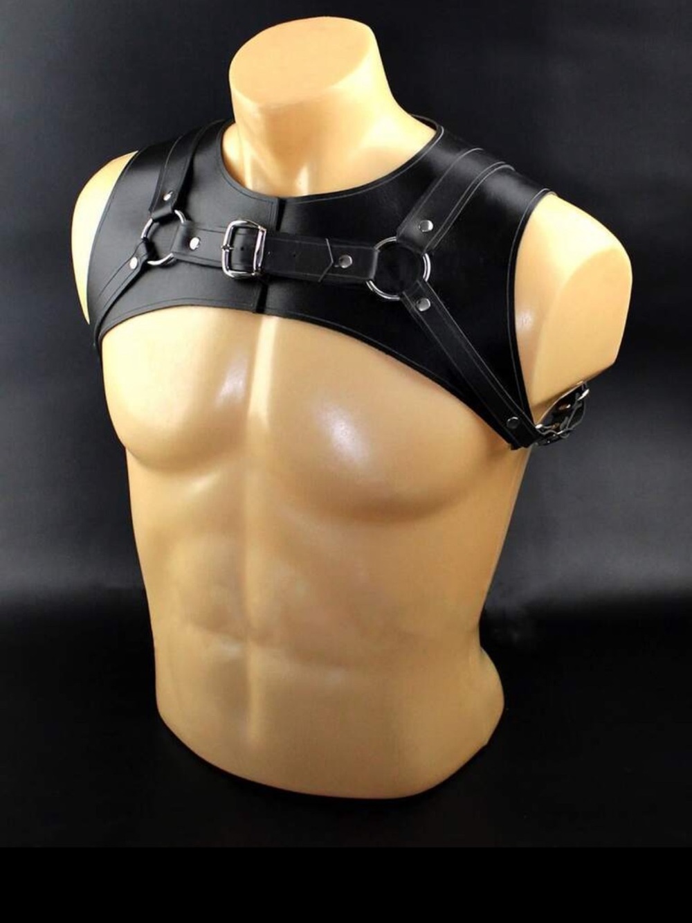 Men's Black Leather Chest Harness - Adjustable Strap Accessory New